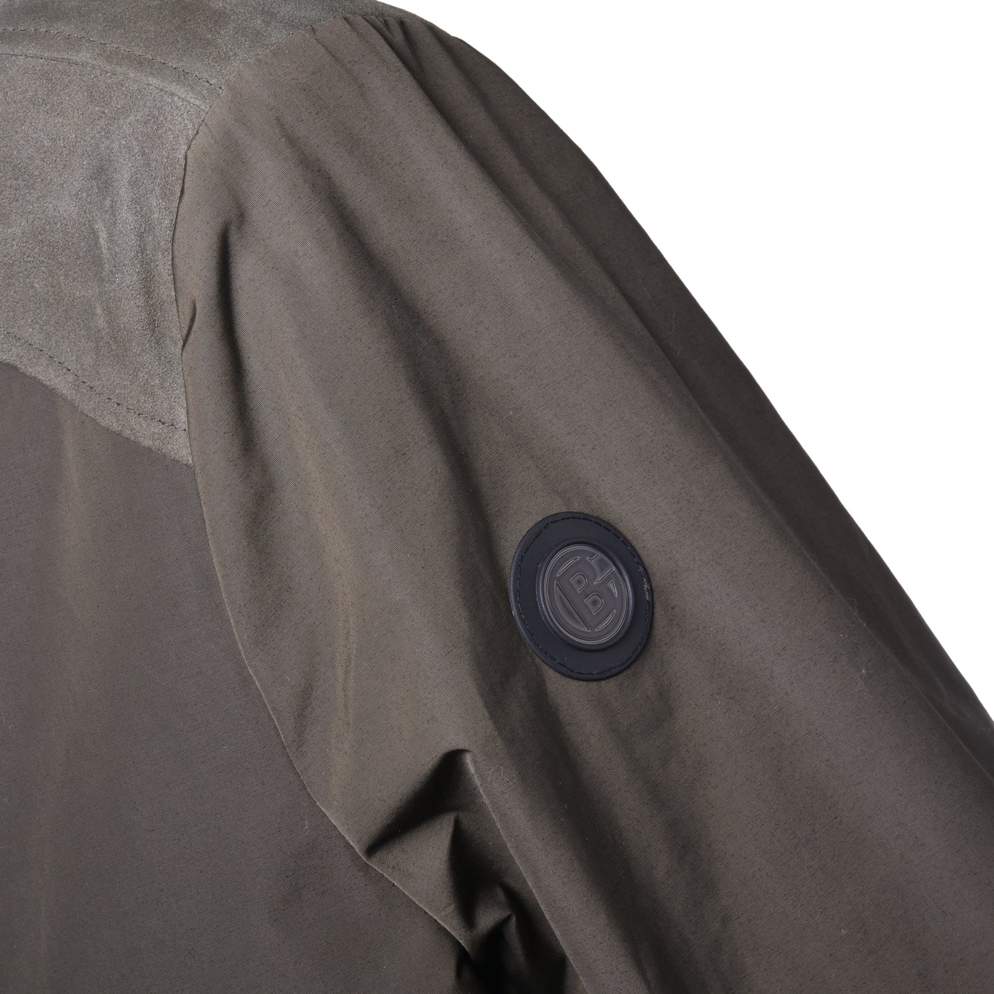 Veste en tissu nylon et croûte de cuir vert kaki