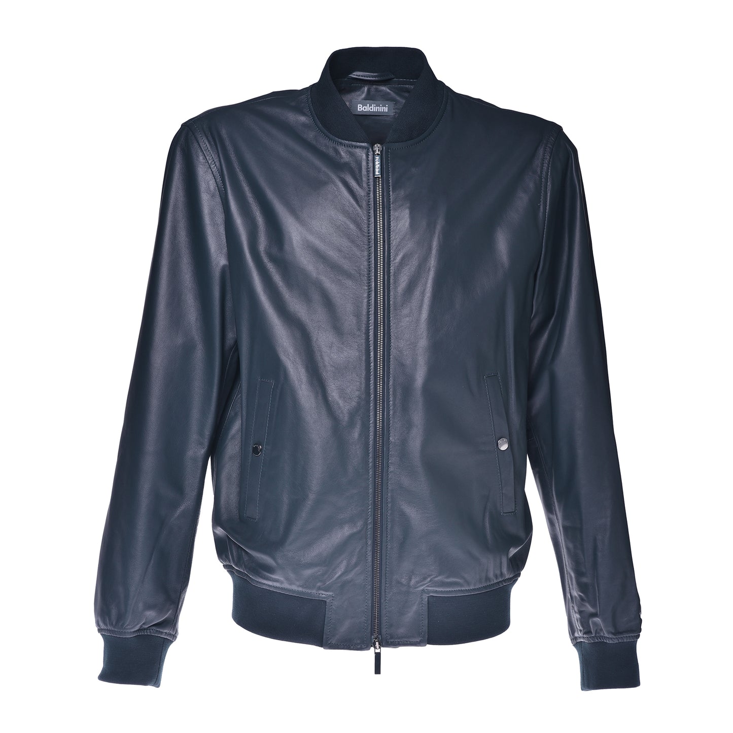 Blouson bomber en cuir bleu marine