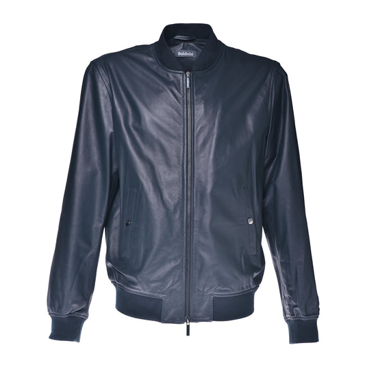 Blouson bomber en cuir bleu marine
