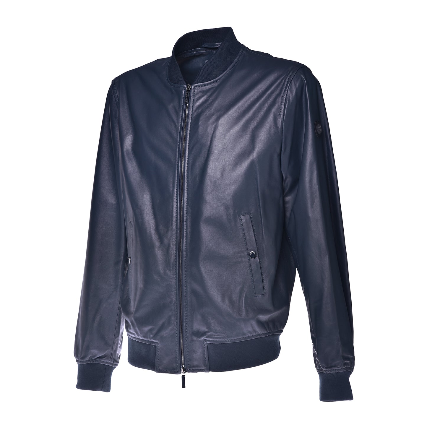 Blouson bomber en cuir bleu marine