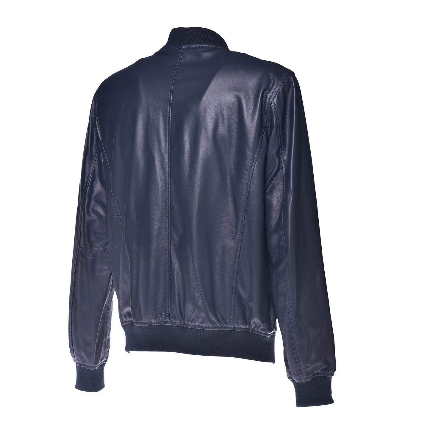 Blouson bomber en cuir bleu marine