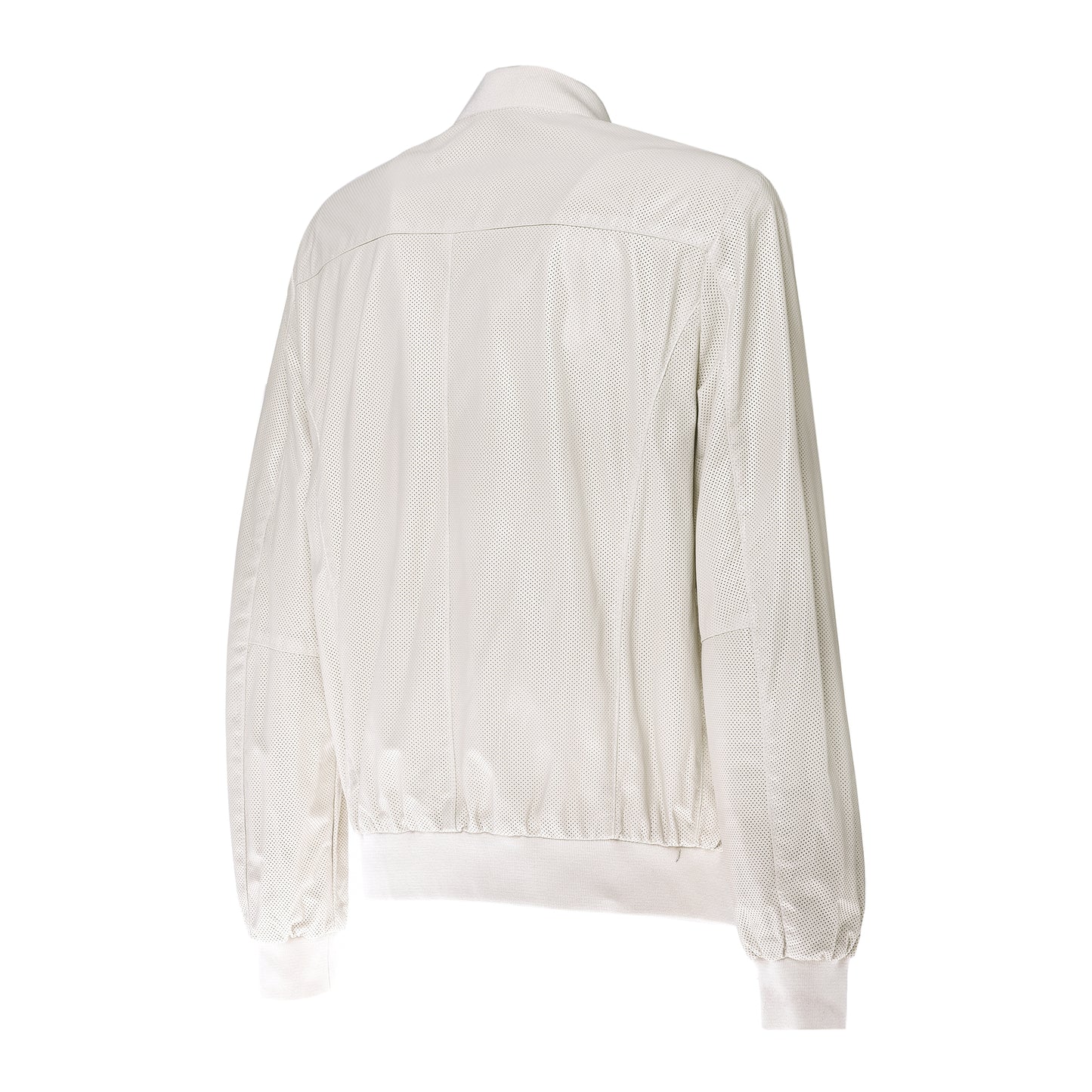 Blouson bomber réversible en cuir perforé et tissu beige