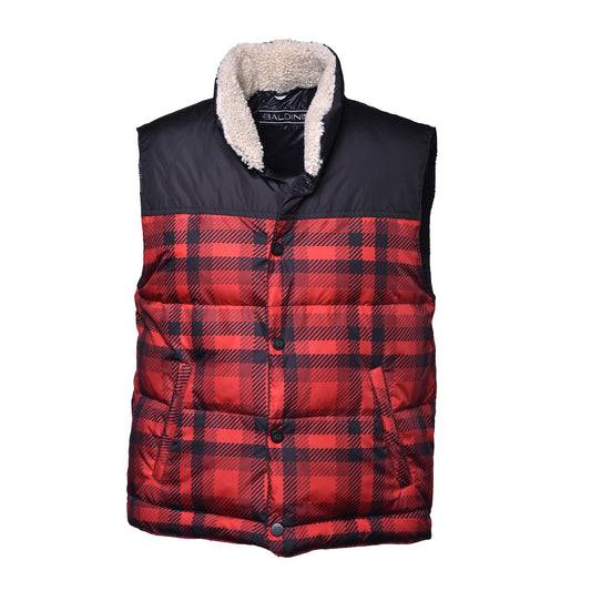Blouson sans manches à carreaux rouges et noirs