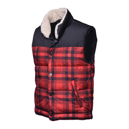 Blouson sans manches à carreaux rouges et noirs