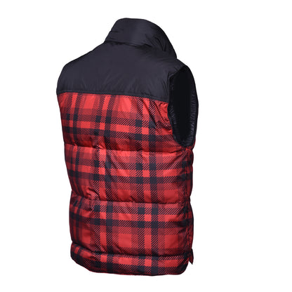 Blouson sans manches à carreaux rouges et noirs