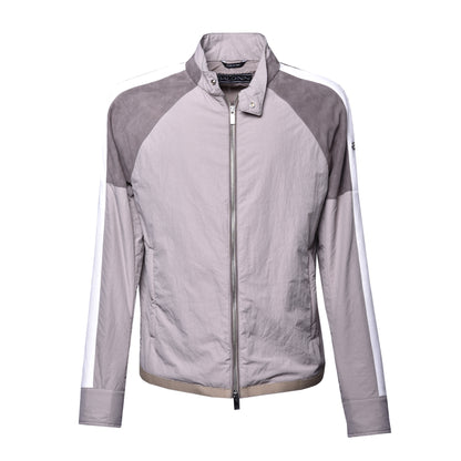Veste taupe en tissu et daim