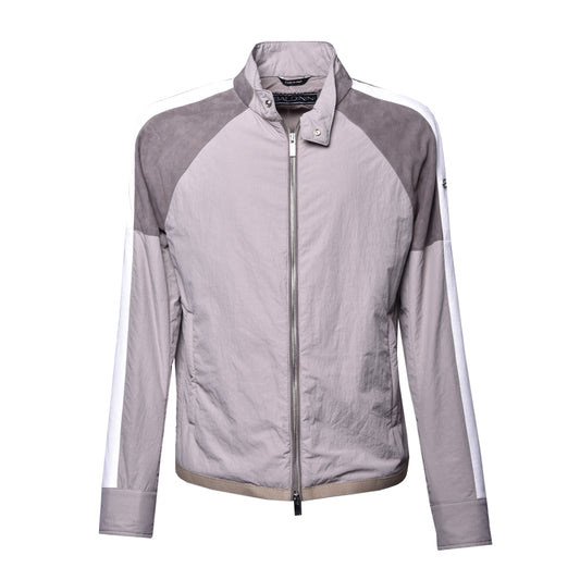 Veste taupe en tissu et daim