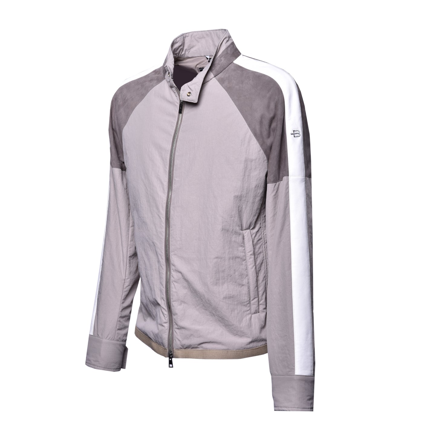 Veste taupe en tissu et daim
