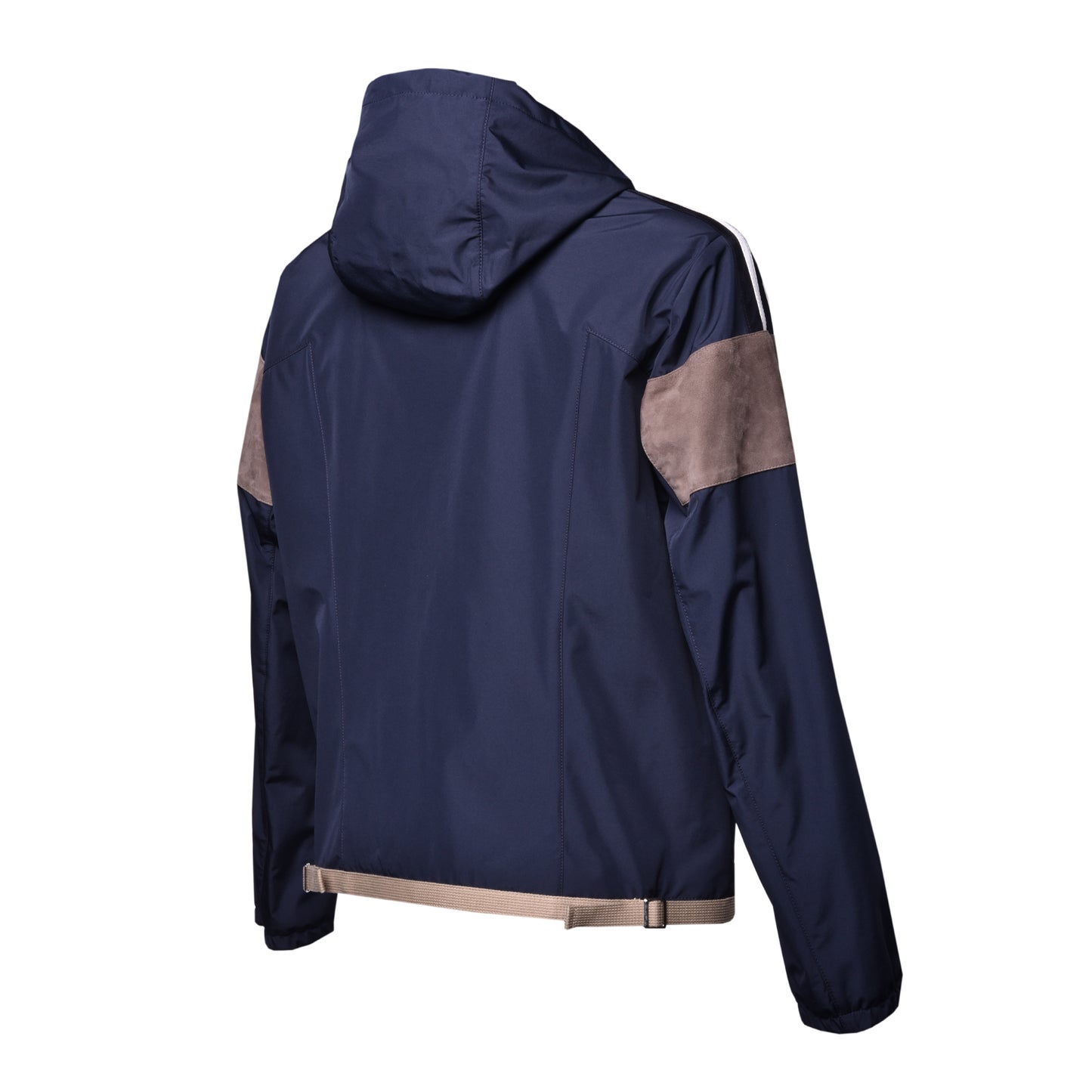 Veste en tissu bleu et daim taupe