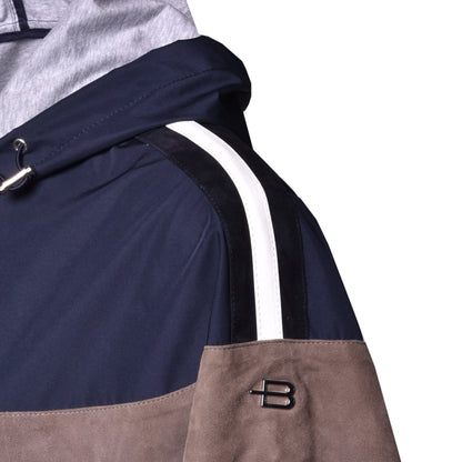 Veste en tissu bleu et daim taupe