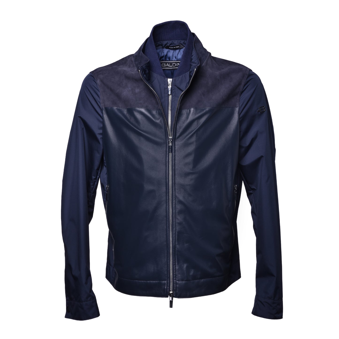 Veste bleue en tissu et daim