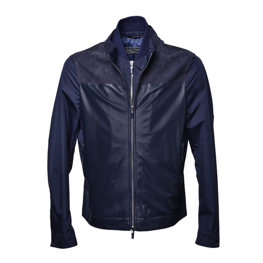 Veste bleue en tissu et daim
