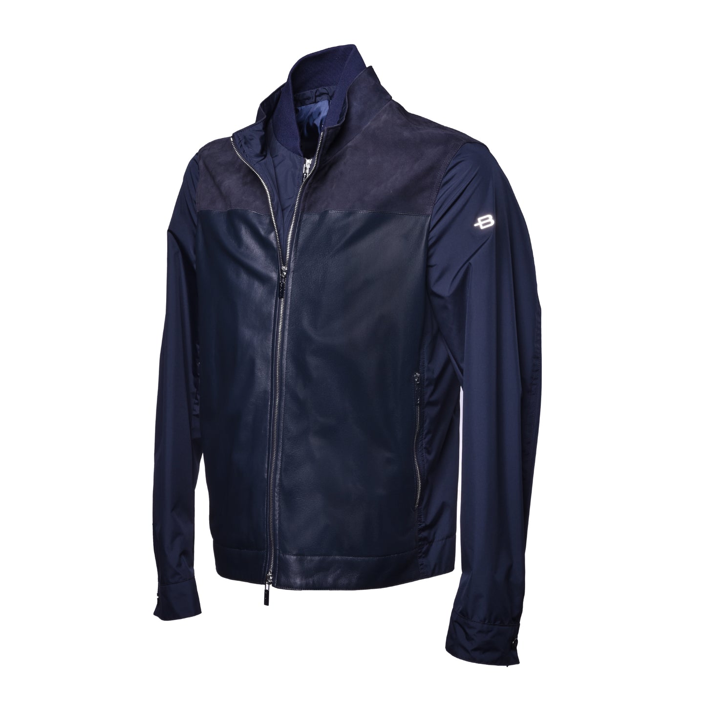 Veste bleue en tissu et daim