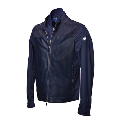 Veste bleue en tissu et daim