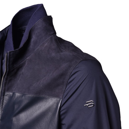 Veste bleue en tissu et daim