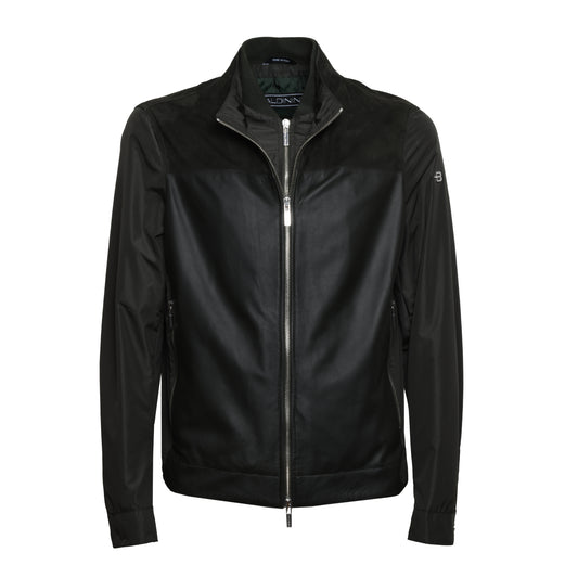 Veste vert foncé en tissu et daim