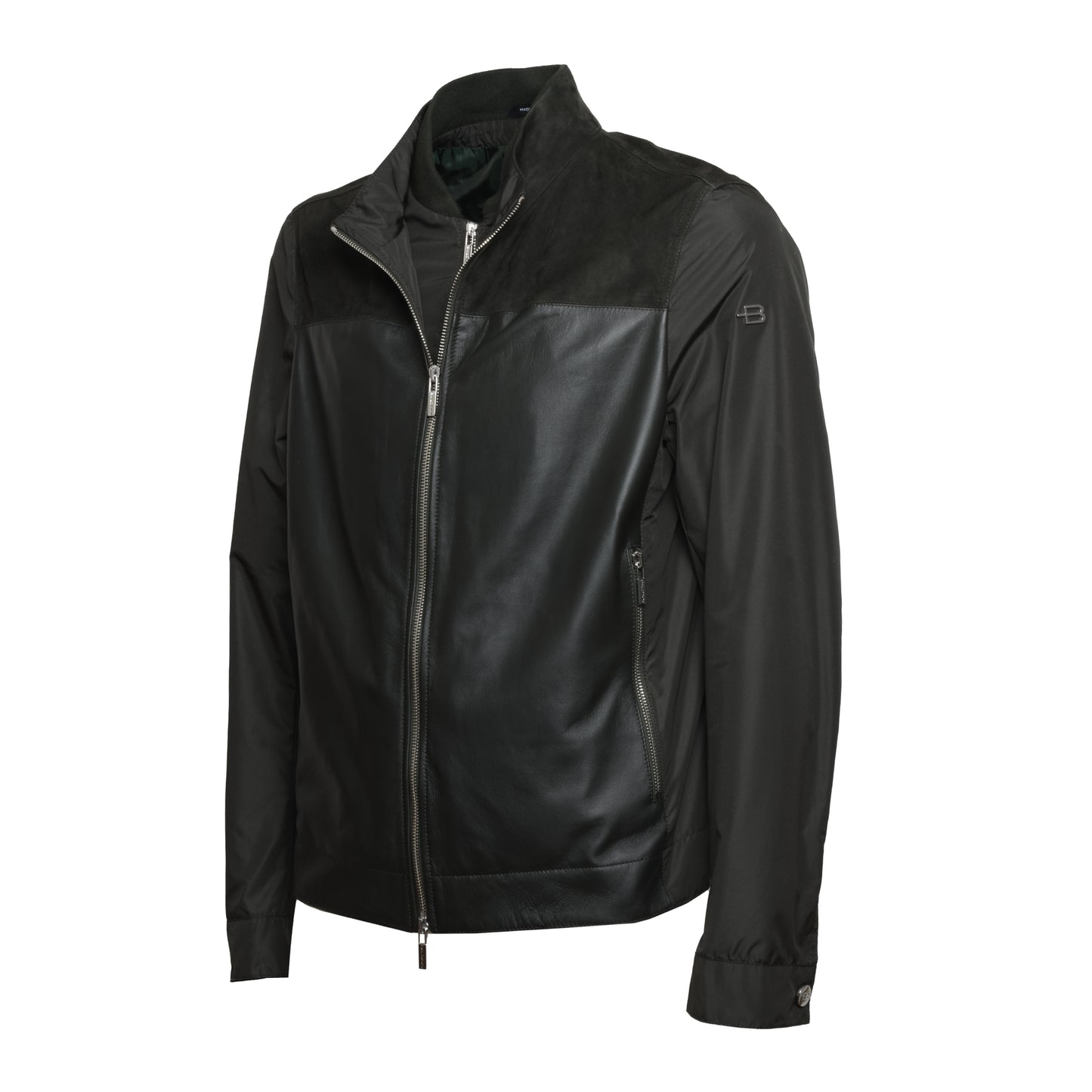 Veste vert foncé en tissu et daim