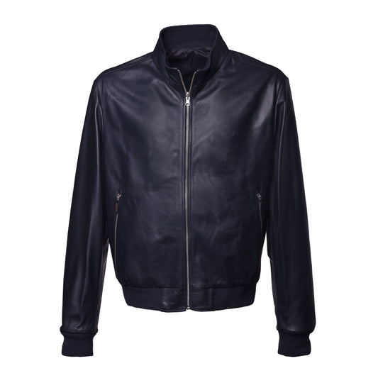 Blouson bomber en cuir bleu
