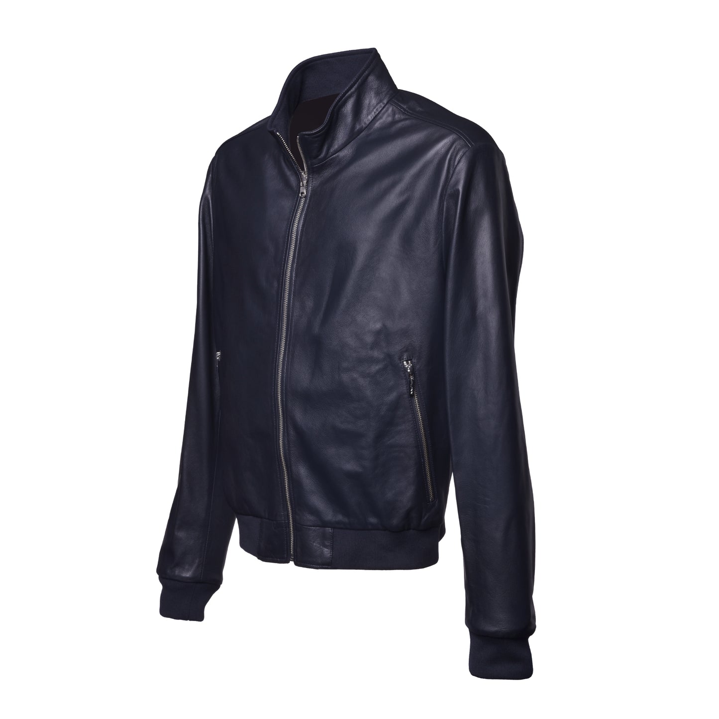 Blouson bomber en cuir bleu