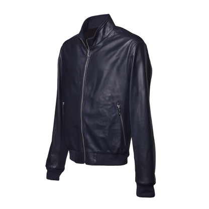 Blouson bomber en cuir bleu