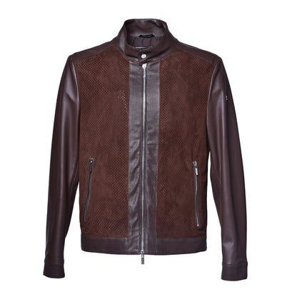 Veste brun foncé en cuir nappa et daim