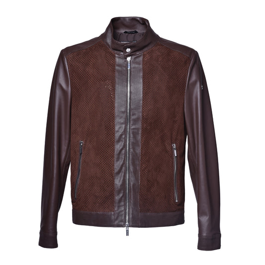 Veste brun foncé en cuir nappa et daim