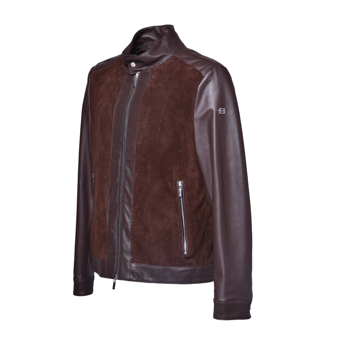 Veste brun foncé en cuir nappa et daim