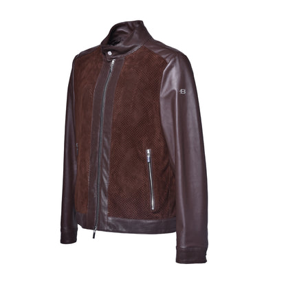 Veste brun foncé en cuir nappa et daim