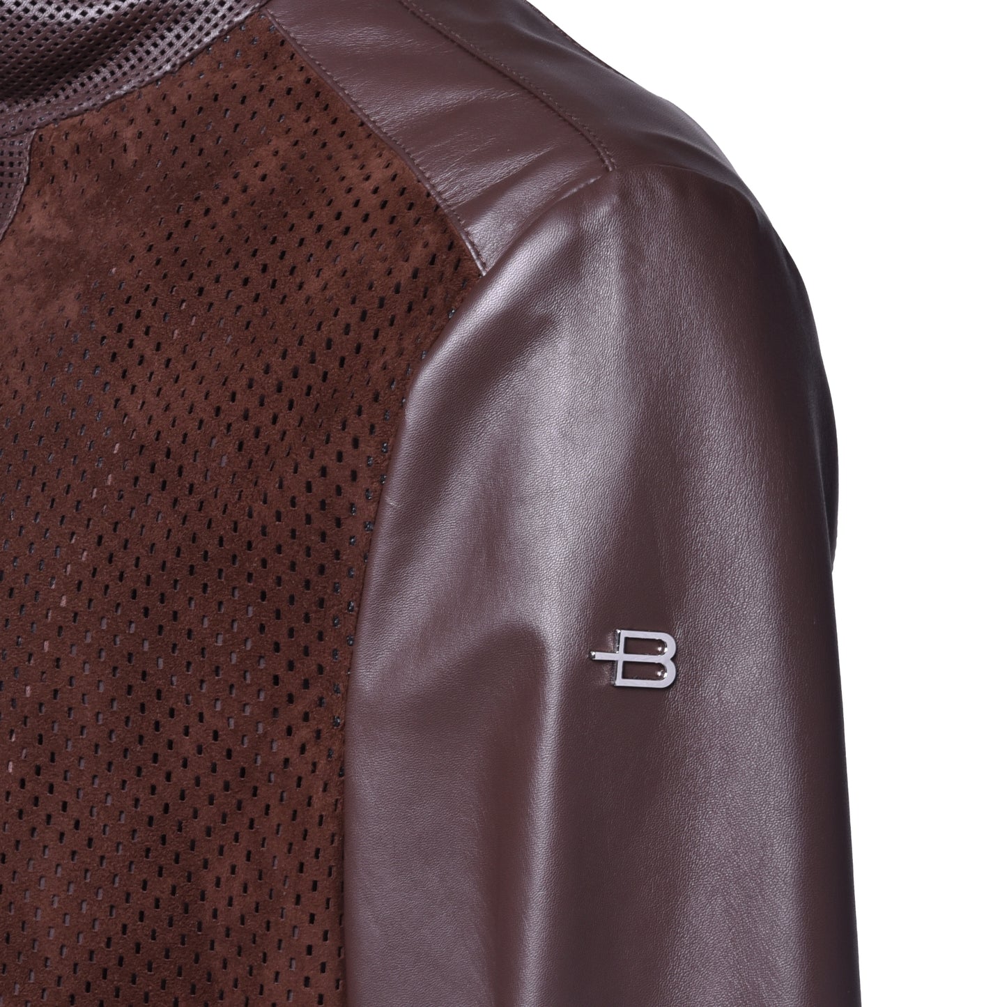 Veste brun foncé en cuir nappa et daim