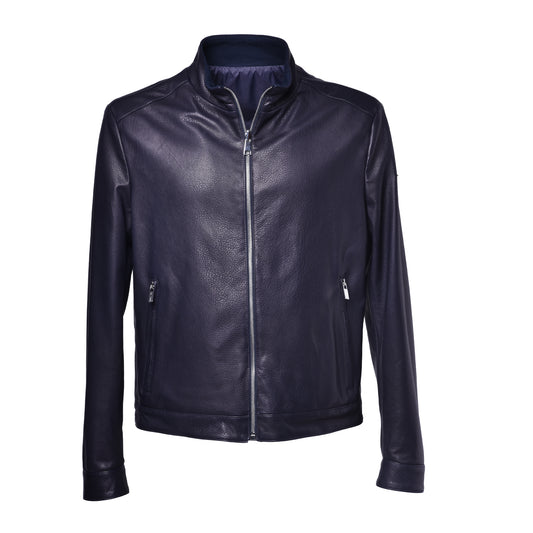 Veste bleu marine double face en cuir nappa