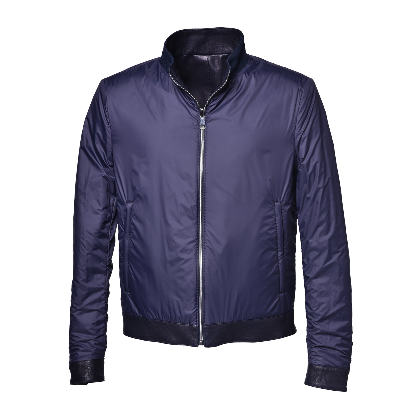 Veste bleu marine double face en cuir nappa