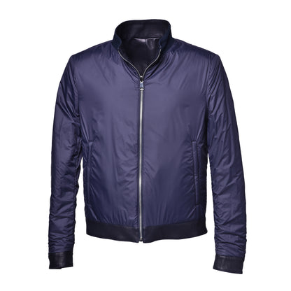 Veste bleu marine double face en cuir nappa