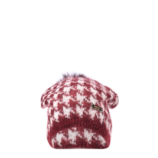 Bonnet pied-de-poule en mohair blanc et rouge