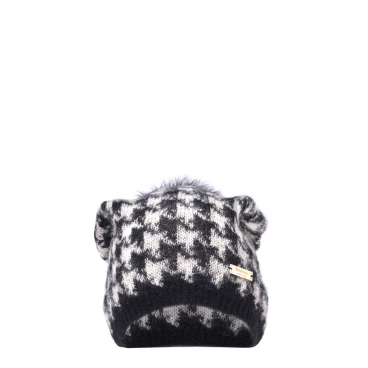 Bonnet pied-de-poule en mohair blanc et noir