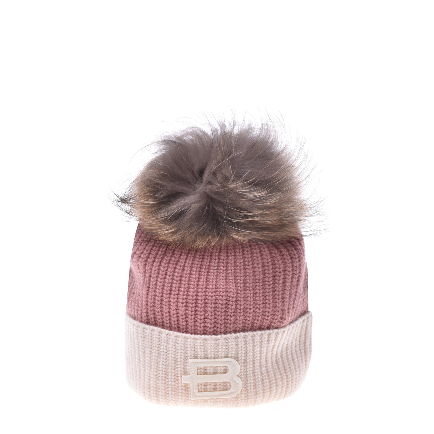 Bonnet rose et beige en cachemire mélangé