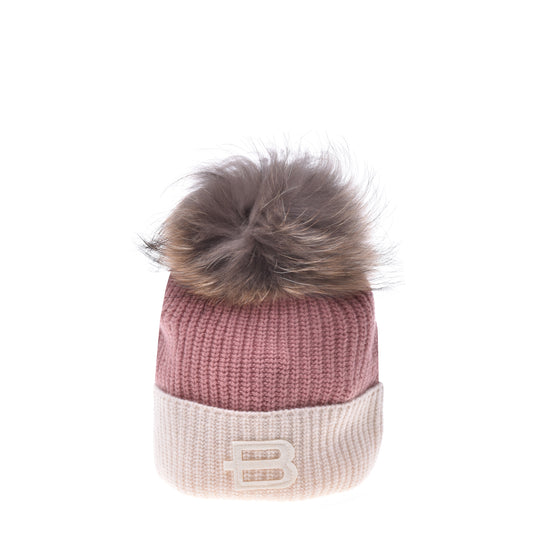 Bonnet rose et beige en cachemire mélangé