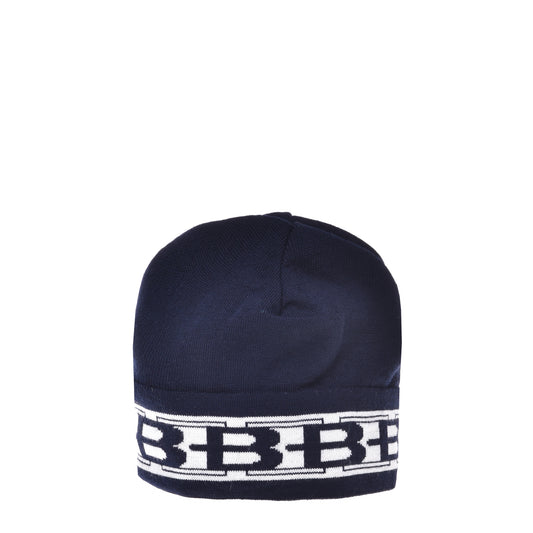 Bonnet bleu marine et blanc en laine mélangée