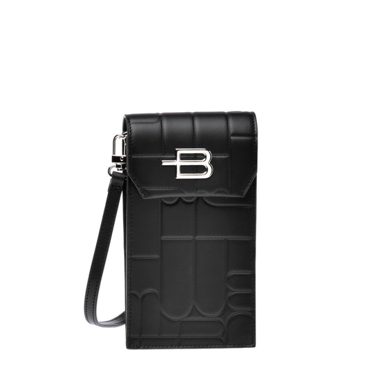 Support pour téléphone portable avec monogramme matelassé noir