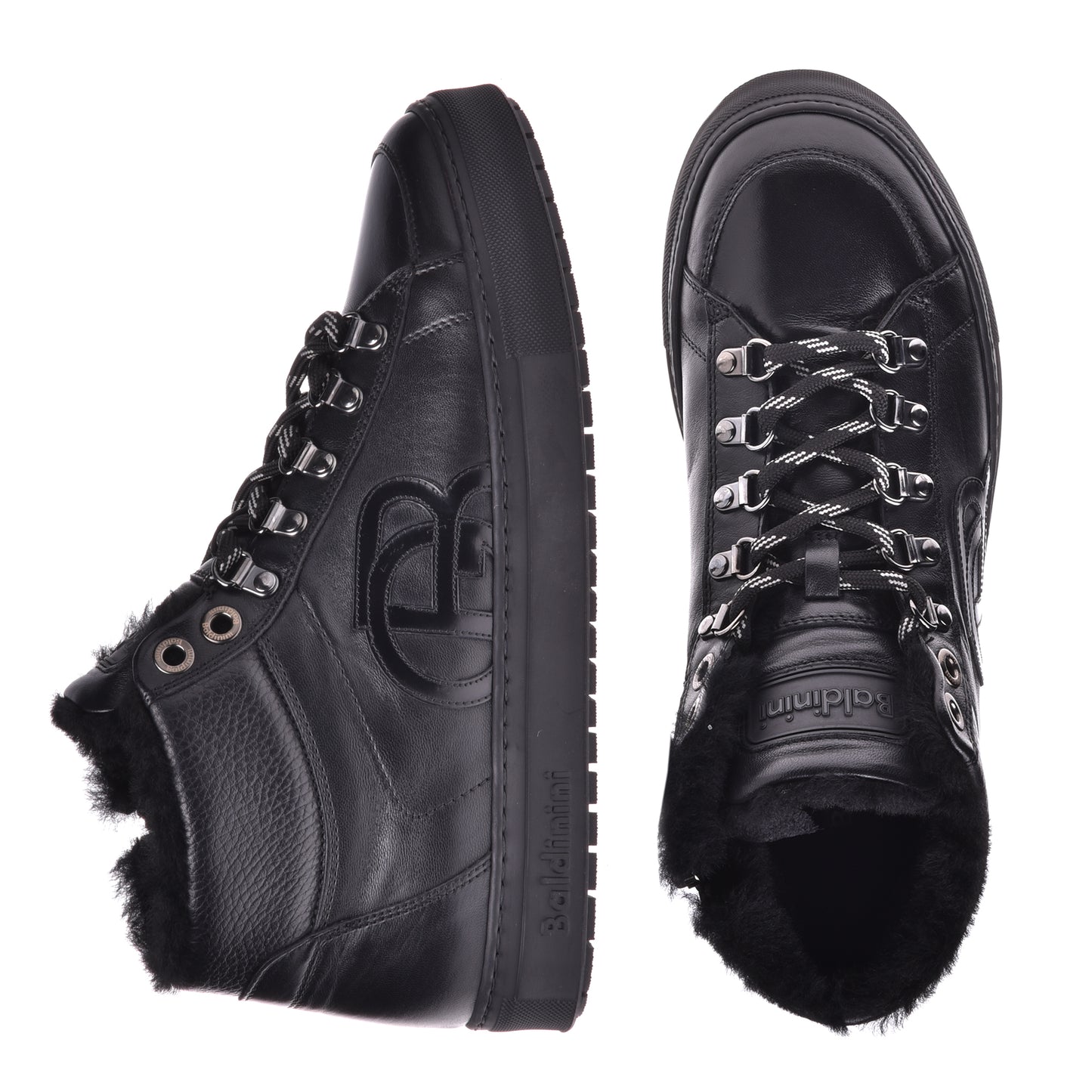 Sneakers montantes en cuir de veau noir