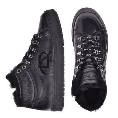 Sneakers montantes en cuir de veau noir