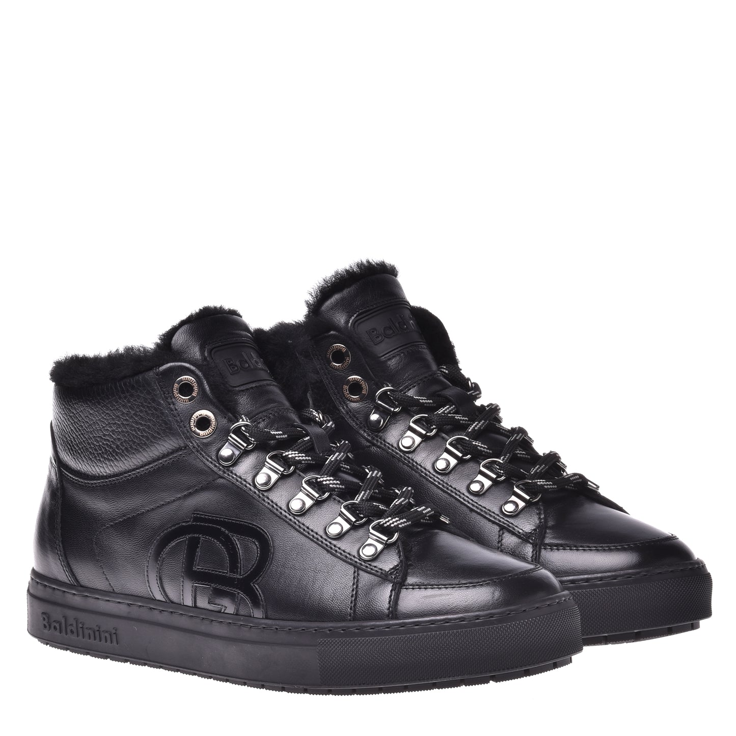 Sneakers montantes en cuir de veau noir