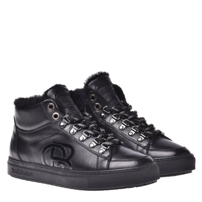 Sneakers montantes en cuir de veau noir