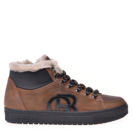 Sneakers montantes en daim tabac