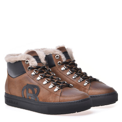 Sneakers montantes en daim tabac