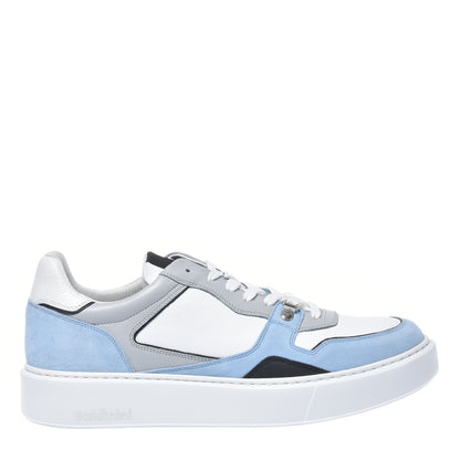 Basket basse en cuir bleu clair et gris