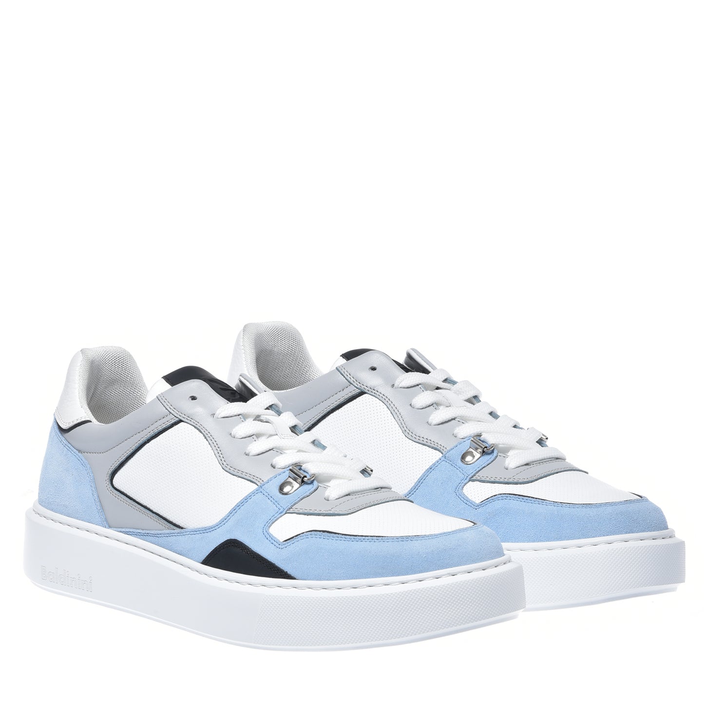 Basket basse en cuir bleu clair et gris
