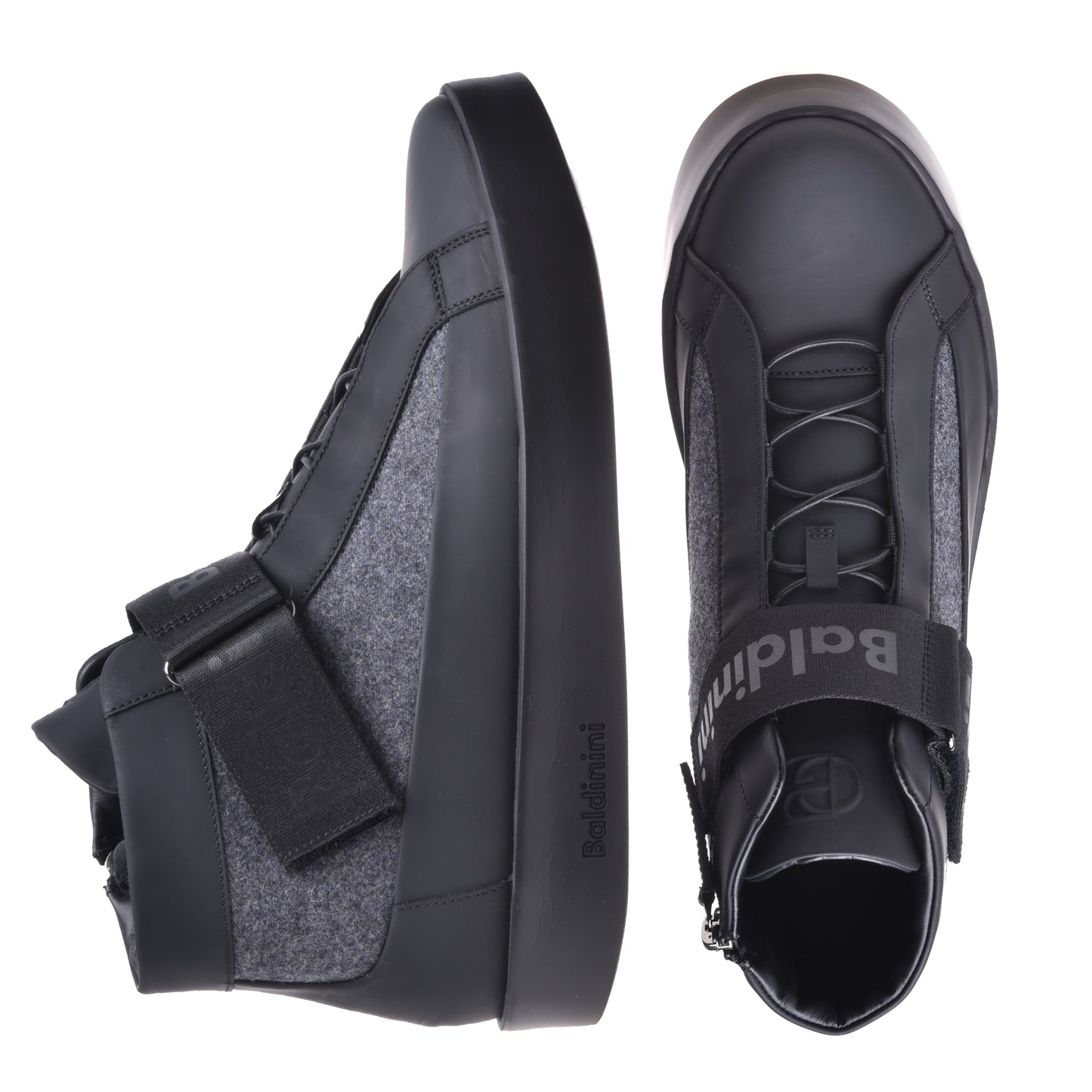 Sneakers montantes en cuir noir et feutre