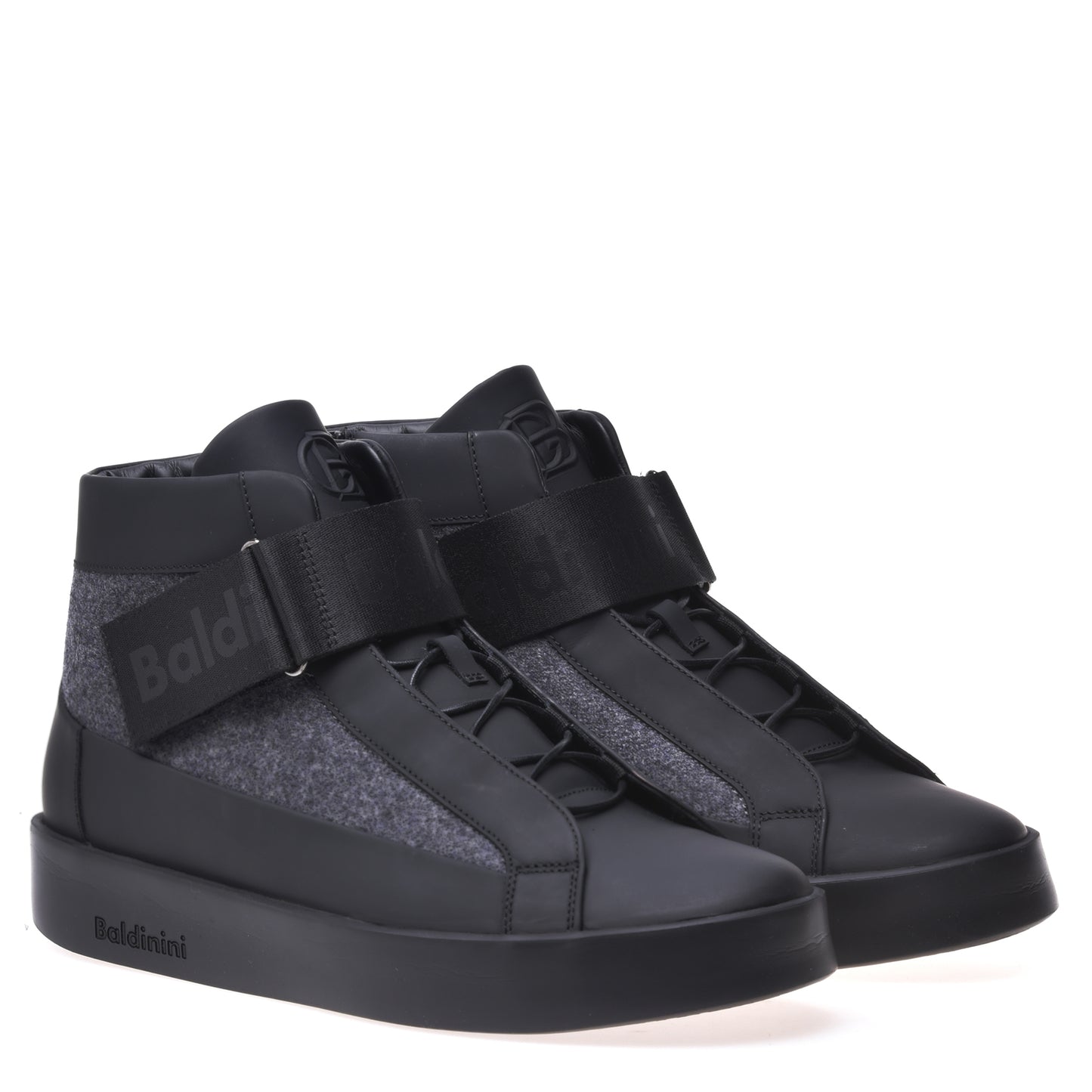 Sneakers montantes en cuir noir et feutre