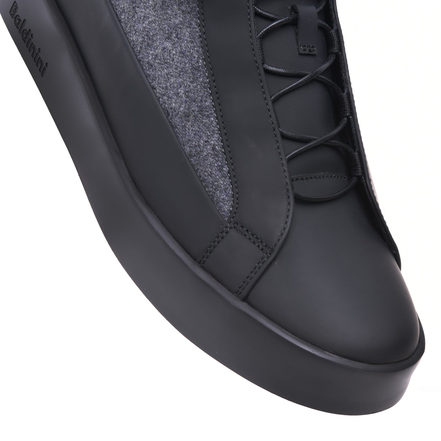 Sneakers montantes en cuir noir et feutre