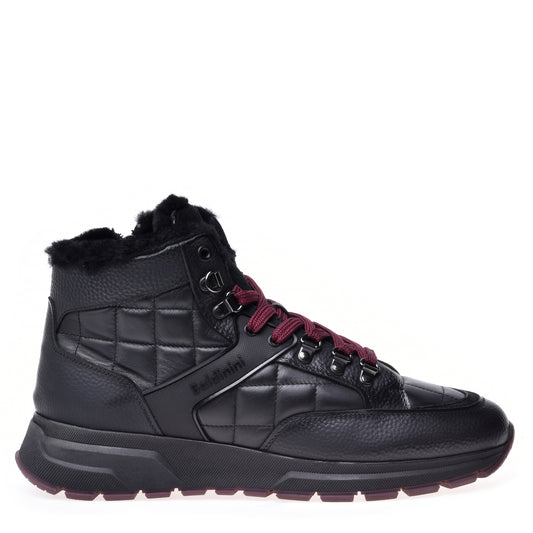 Sneakers montantes en cuir foulonné et cuir nappa noir